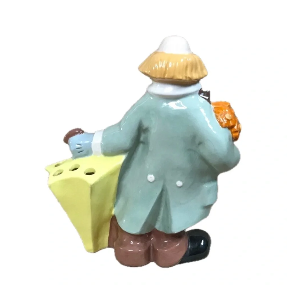 Vintage Ceramic Clown with Umbrella Flower Frog Figure Whimsical Colorful Retro